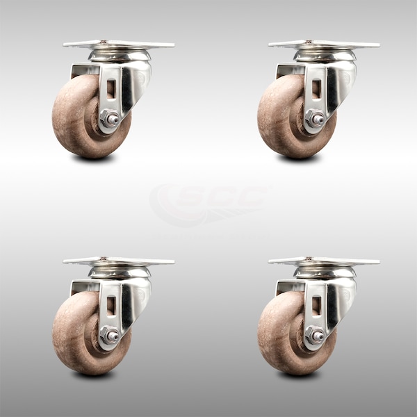 Service Caster 3 Inch 316SS High Temp Glass Filled Nylon Wheel Swivel Top Plate Caster Set SCC SCC-SS31620S314-GFNSHT-4 - main